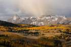 USA, Colorado, San Miguel Mountains. Snowy mountains and forest landscape. Art Print